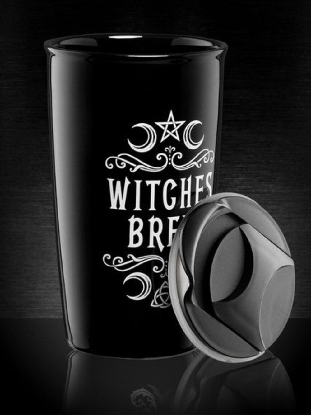 Alchemy Gothic ✦ Witches Brew Travel Mug ✦ Ceramic Double-Wall Tumbler Black